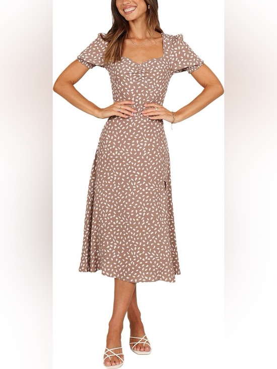 Petal & Pup Dresses & Skirts - Franklin Print Puff Sleeve Midi Dress Mocha Size 2